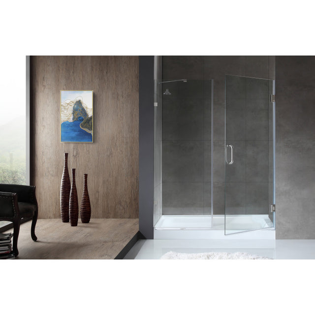 Anzzi Consort Series Frameless Hinged Alcove (60"W x 72"H) Shower Door in Brushed Nickel with Handle