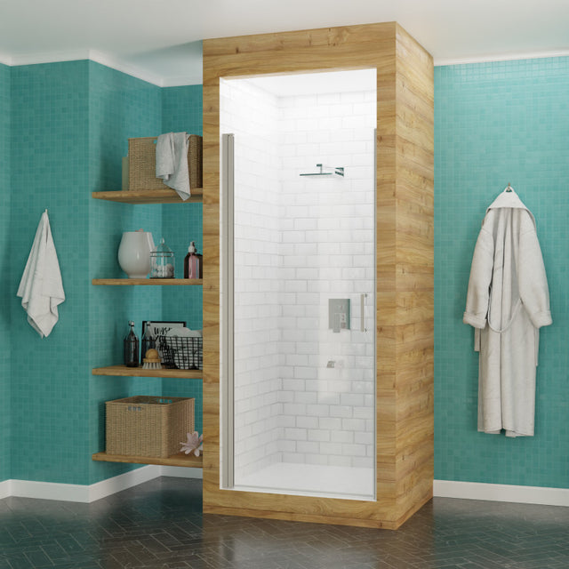 Anzzi Lancer Series Semi-Frameless Hinged Shower Door (23" W x 72" H) in Crystal Clear glass