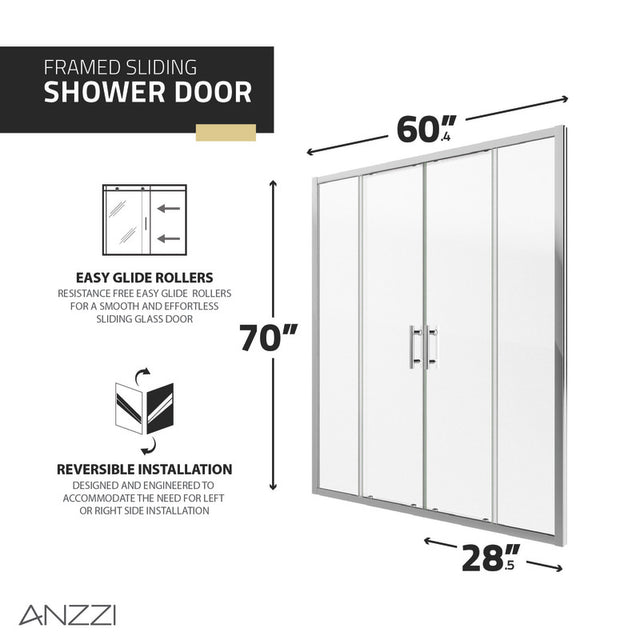 Anzzi Enchant Framed Sliding Shower Door (60.4"W x 70"H) in Crystal Clear glass