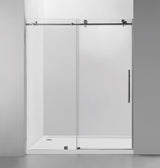 Ratel 2 WHEELS ROUND FRAMELESS 10MM THICK TEMPERED GLASS SHOWER DOOR 60"W x 76"H - Brushed Nickel