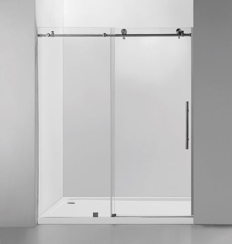 Ratel 2 WHEELS ROUND FRAMELESS 10MM THICK TEMPERED GLASS SHOWER DOOR 60"W x 76"H - Brushed Nickel