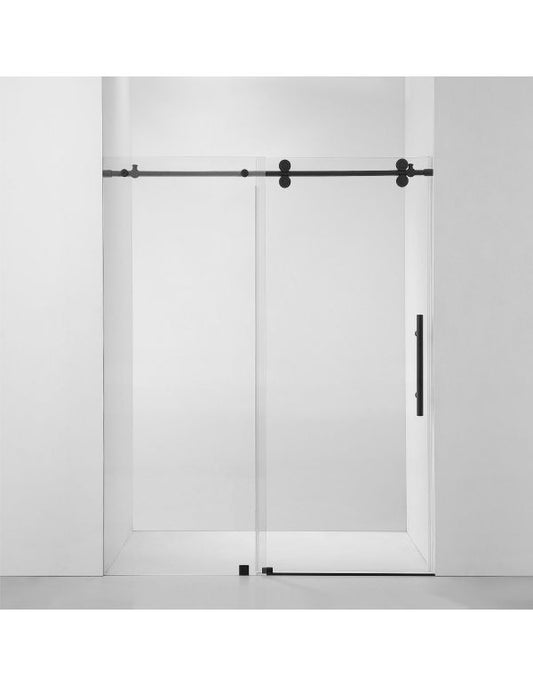 Ratel 4 WHEELS ROUND FRAMELESS 10MM THICK TEMPERED GLASS SHOWER DOOR 60"W x 76"H - Matte Black