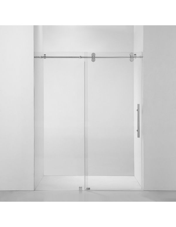 Ratel 4 WHEELS ROUND FRAMELESS 10MM THICK TEMPERED GLASS SHOWER DOOR 60"W x 76"H - Chrome