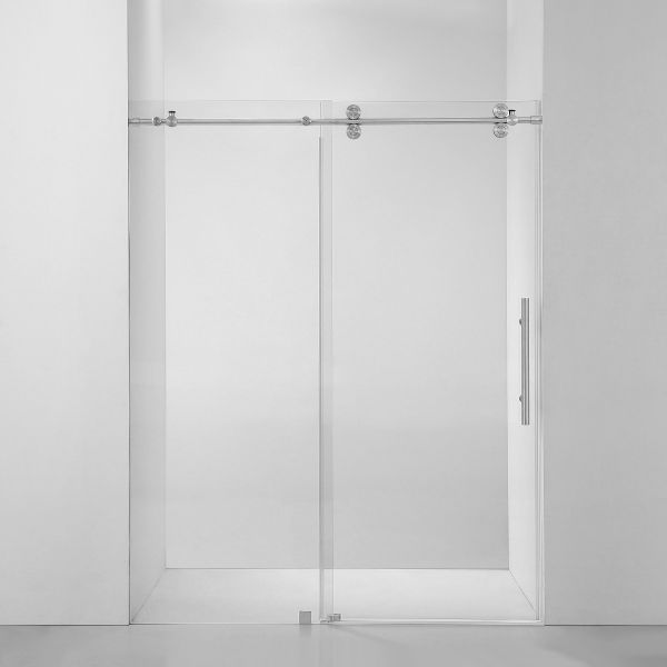 Ratel 4 WHEELS ROUND FRAMELESS 10MM THICK TEMPERED GLASS SHOWER DOOR 60"W x 76"H - Brushed Nickel