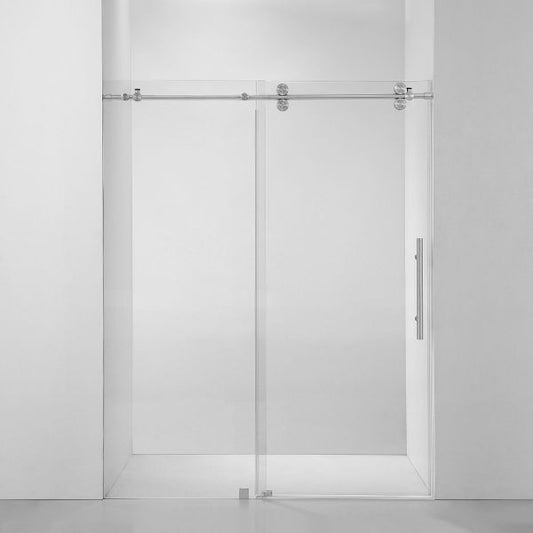 Ratel 4 WHEELS ROUND FRAMELESS 10MM THICK TEMPERED GLASS SHOWER DOOR 60"W x 76"H - Brushed Nickel