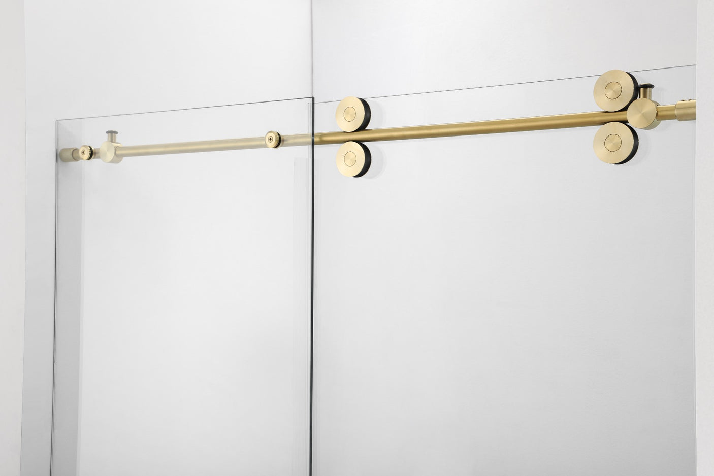 Ratel 4 WHEELS ROUND FRAMELESS 10MM THICK TEMPERED GLASS SHOWER DOOR ON BATHTUB 60"W x 58"H - Brushed Gold