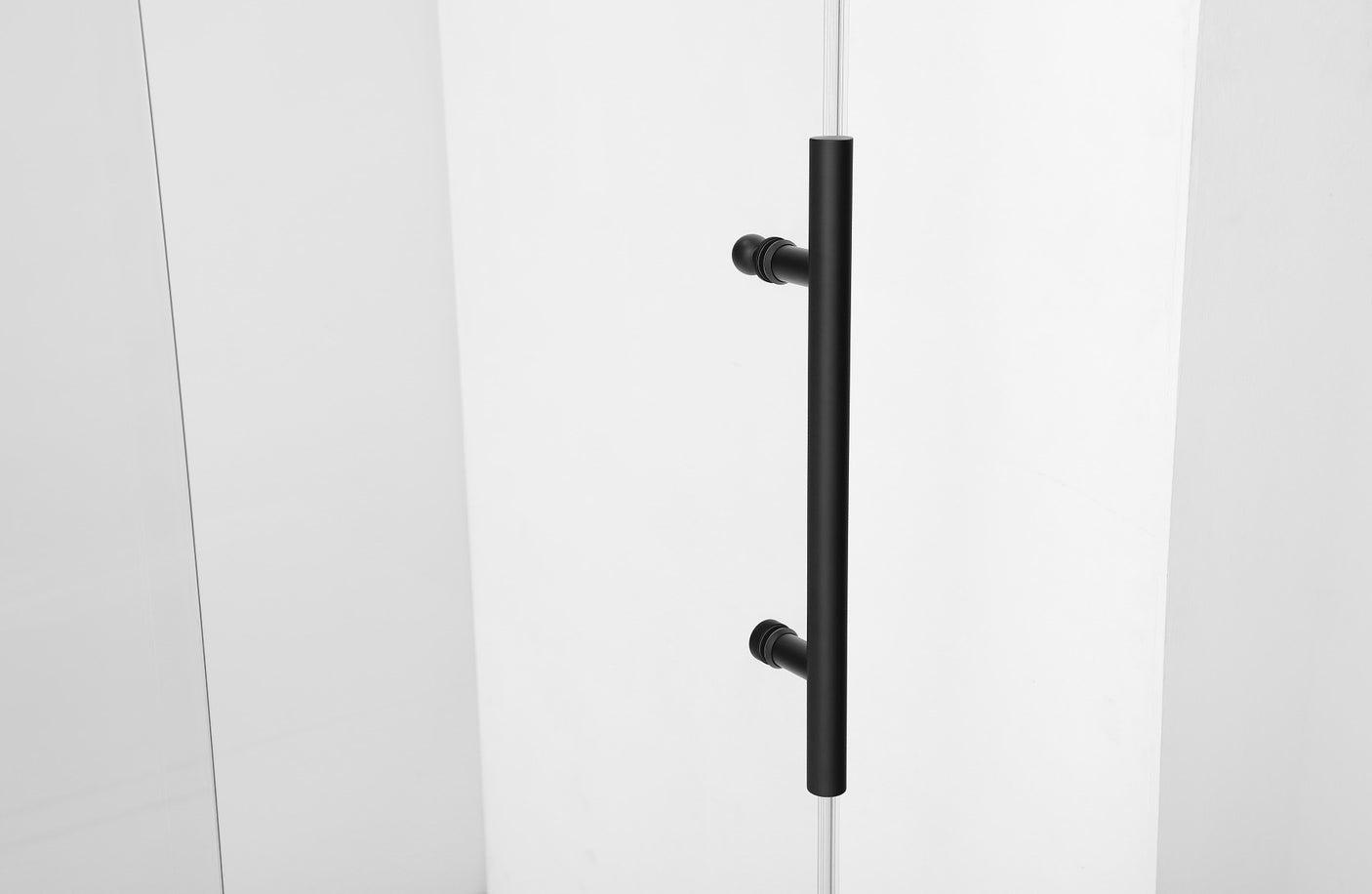 Ratel 2 WHEELS ROUND FRAMELESS 10MM THICK TEMPERED GLASS SHOWER DOOR 60"W x 76"H - Matte Black