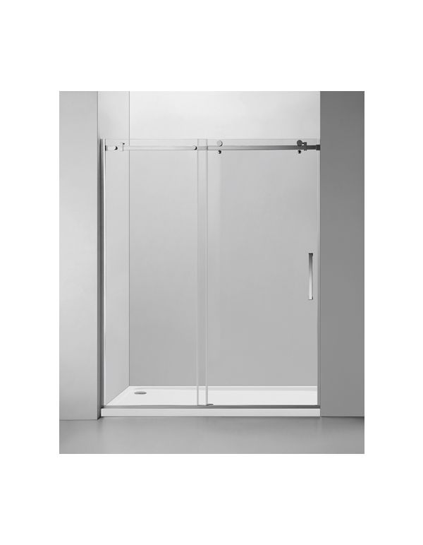 Ratel SQUARE FRAMELESS SHOWER GLASS DOOR (10MM) THICK TEMPERED GLASS 60"W X 76"H - CHROME