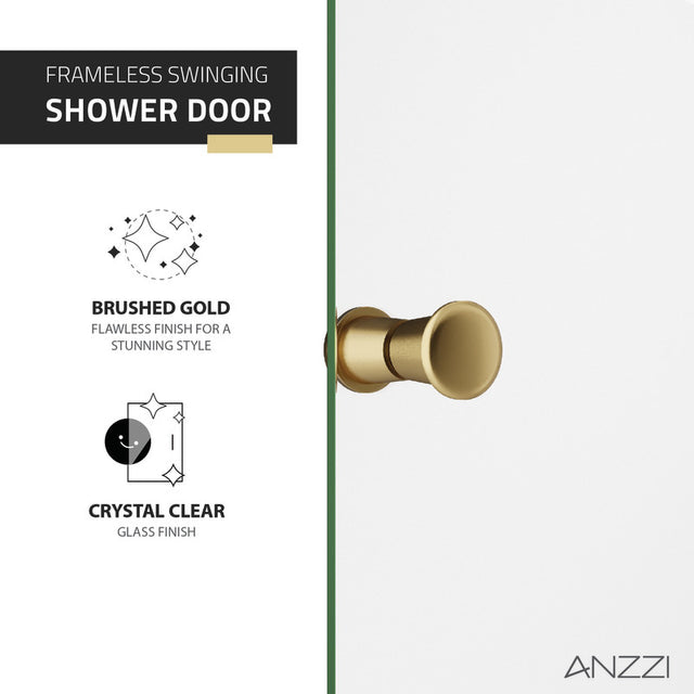 Anzzi Romance Frameless Swinging Shower Door (33.5"W x 72"H) in Crystal Clear glass