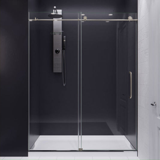 Anzzi Madam Series Frameless Sliding (60"W x 76"H) Shower Door in Brushed Nickel with Handle