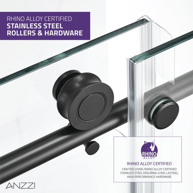 Anzzi Madam Series Frameless Sliding Shower Door (48" W x 76" H) with Handle