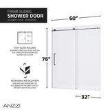 Anzzi Leon Series Frameless Sliding Shower Door (60" W x 76" H) with Handle