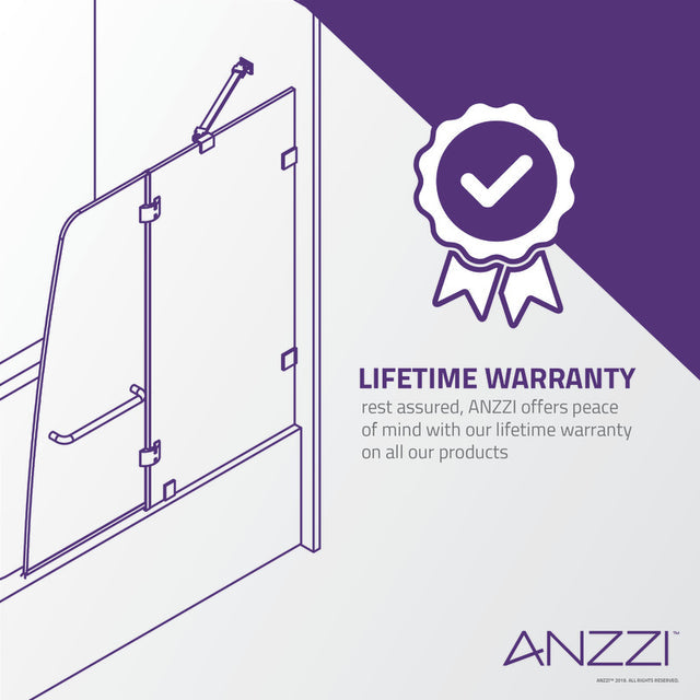 Anzzi Herald Series Frameless Hinged (48"W x 58"H) Tub Door in Brushed Nickel