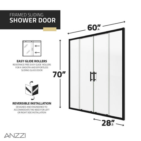 Anzzi Enchant Framed Sliding Shower Door (60.4"W x 70"H) in Crystal Clear glass