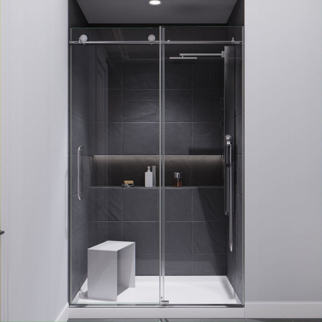 Anzzi Leon Series Frameless Sliding Shower Door (48" W x 76" H) with Handle