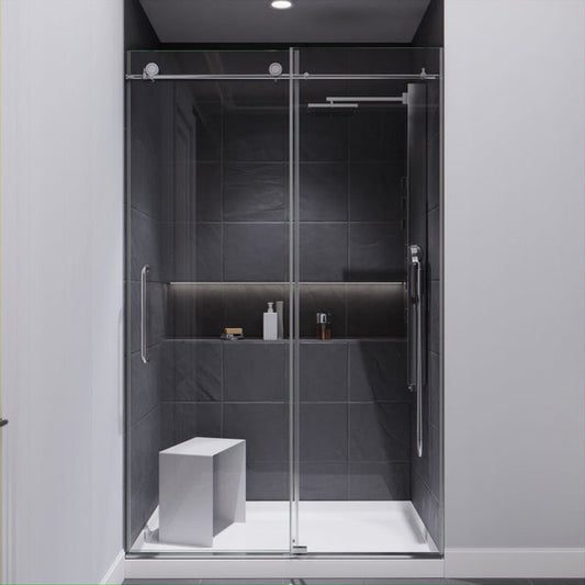 Anzzi Madam Series Frameless Sliding (48"W x 76"H) Shower Door in Chrome with Handle