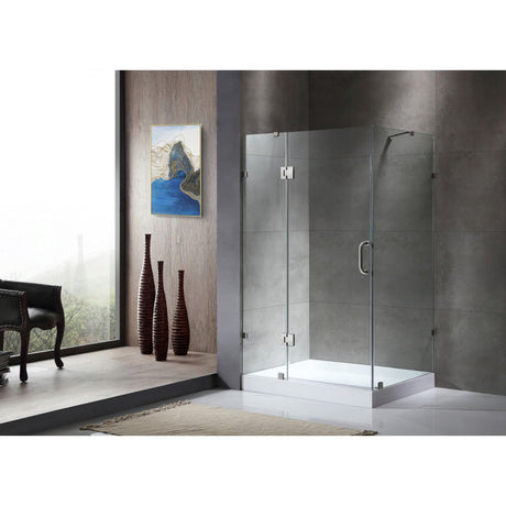 Anzzi Archon Series Framed Hinged Shower Door(46"W x 72"H) with Port in Chrome and Shower Base in White