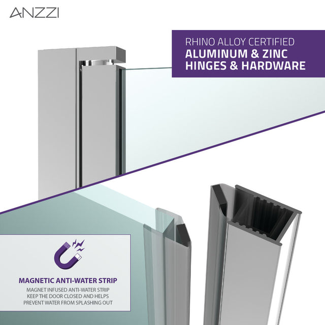 Anzzi Lancer Series Semi-Frameless (29"W x 72"H) Shower Door in Polished Chrome