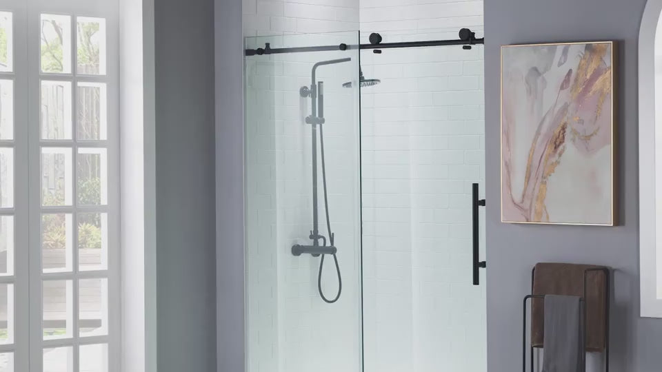 Woodbridge Frameless (60"W × 62"H) Clear Tempered Glass Shower Door - Matte Black Finish