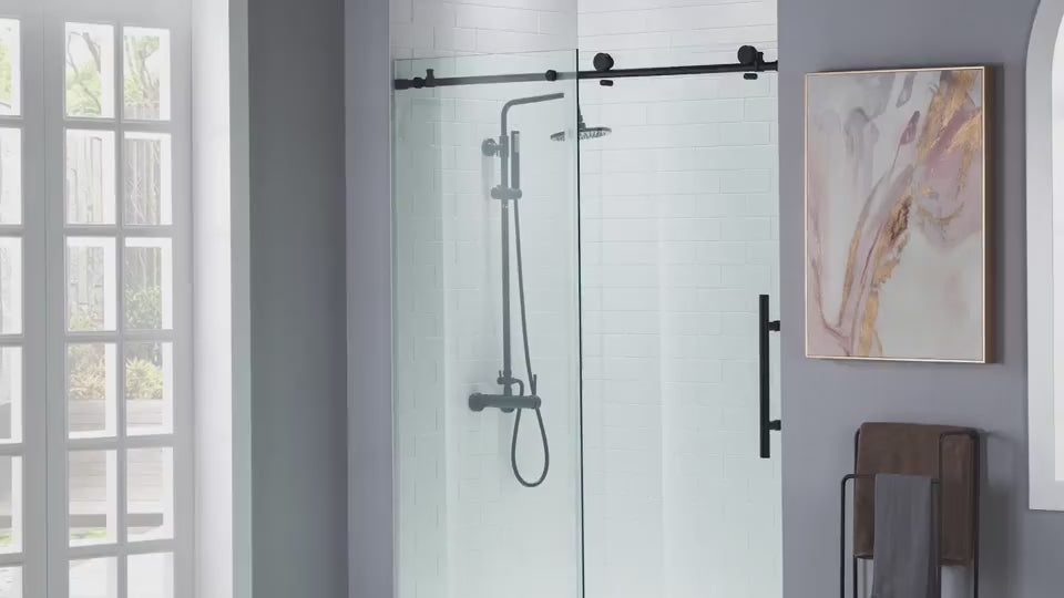 Woodbridge Frameless (72"W × 76"H) Clear Tempered Glass Shower Door - Matte Black Finish