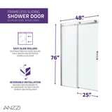 Anzzi Rhodes Series Frameless Sliding Shower Door (48" W x 76" H) with Handle