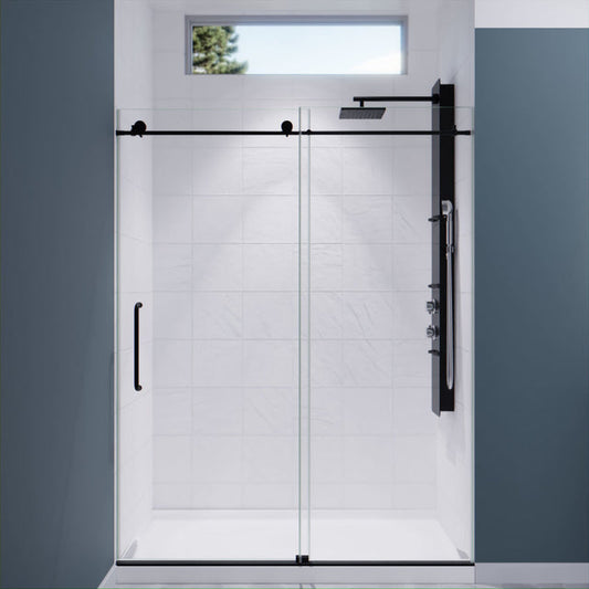 Anzzi Madam Series Frameless Sliding (60"W x 76"H) Shower Door in Matte Black with Handle