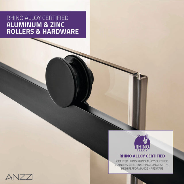 Anzzi Rhodes Series Frameless Sliding Shower Door (60"W x 76"H) with Handle