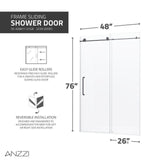 Anzzi Leon Series Frameless Sliding Shower Door (48" W x 76" H) with Handle