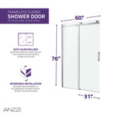 Anzzi Rhodes Series Frameless Sliding Shower Door (60"W x 76"H) with Handle