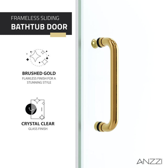 Anzzi Don Series Frameless Sliding (60"W x 62"H) Tub Door in Brushed Gold