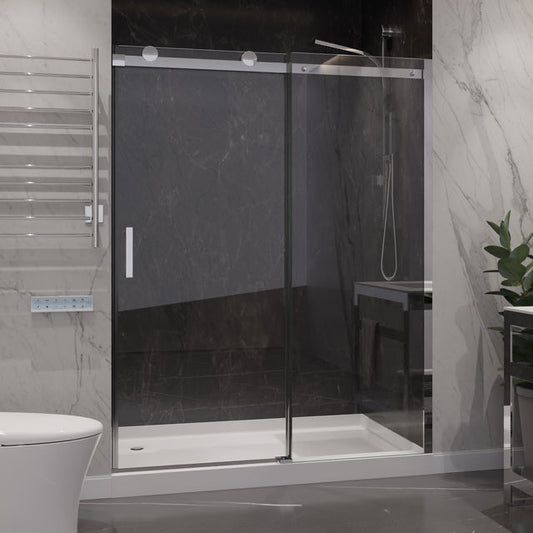 Anzzi Rhodes Series Frameless Sliding (60"W x 76"H) Shower Door in Polished Chrome with Handle