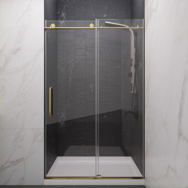 Anzzi Leon Series Frameless Sliding Shower Door (48" W x 76" H) with Handle