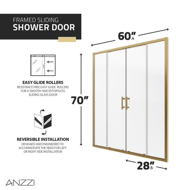 Anzzi Enchant Framed Sliding Shower Door (60.4"W x 70"H) in Crystal Clear glass