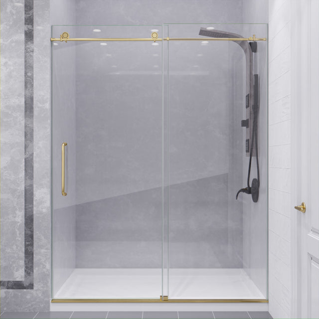 Anzzi Leon Series Frameless Sliding Shower Door (60" W x 76" H) with Handle