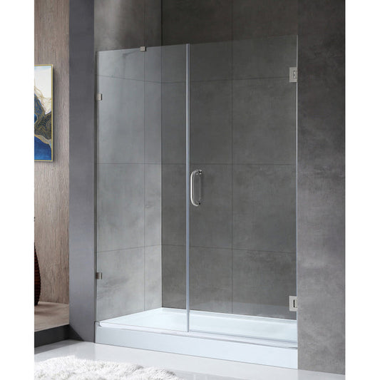 Anzzi Consort Series Frameless Hinged Alcove (60"W x 72"H) Shower Door in Brushed Nickel with Handle