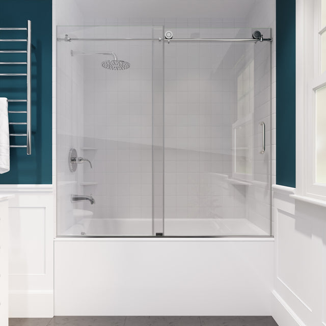 Anzzi Raymore Series Frameless Sliding (60"W x 62"H) Tub Door in Polished Chrome