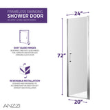 Anzzi Lancer Series Semi-Frameless Hinged Shower Door (23" W x 72" H) in Crystal Clear glass