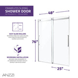 Anzzi Stellar Series Frameless Sliding (48"W x 76"H) Shower Door with Handle