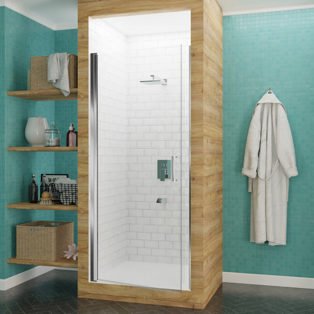 Anzzi Lancer Series Semi-Frameless Hinged Shower Door (23" W x 72" H) in Crystal Clear glass