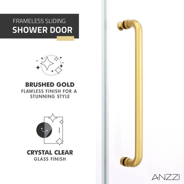 Anzzi Leon Series Frameless Sliding Shower Door (48" W x 76" H) with Handle