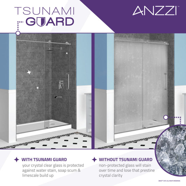 Anzzi Fellow Series Frameless Hinged Shower Door (24"W x 72"H) with Handle