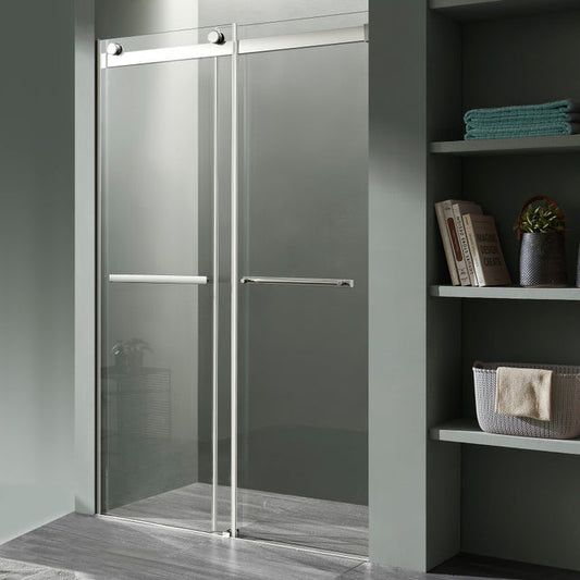 Anzzi Kahn Series Frameless Sliding (60"W x 76"H) Shower Door in Chrome with Horizontal Handle