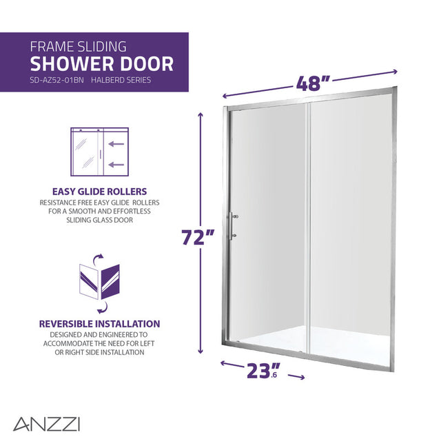 Anzzi Halberd Framed Sliding Shower Door (48" W x 72" H) in Crystal Clear