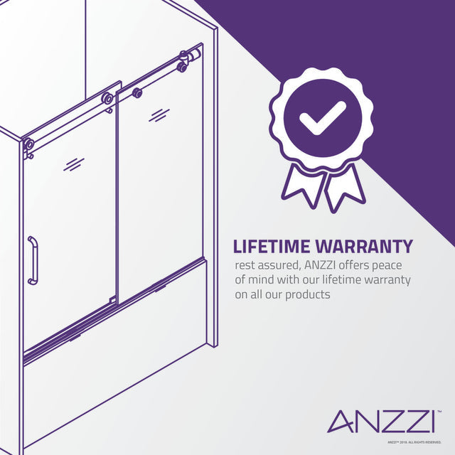 Anzzi Raymore Series Frameless Sliding (60"W x 62"H) Tub Door in Polished Chrome
